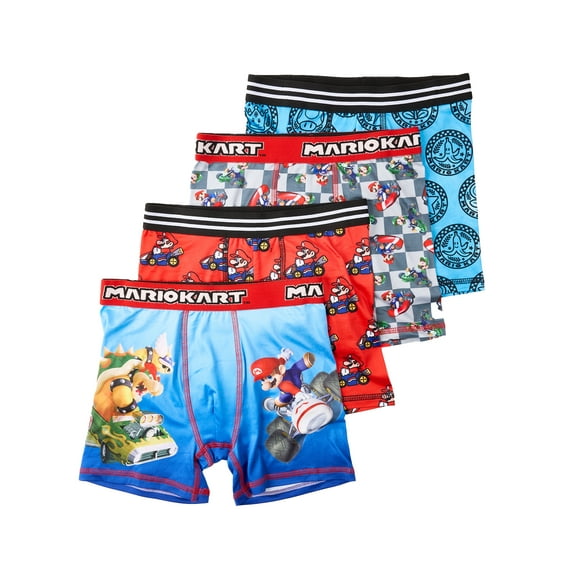 Super Mario Kart Boys Boxer Brief Underwear, 4-Pack, Sizes XS-XL