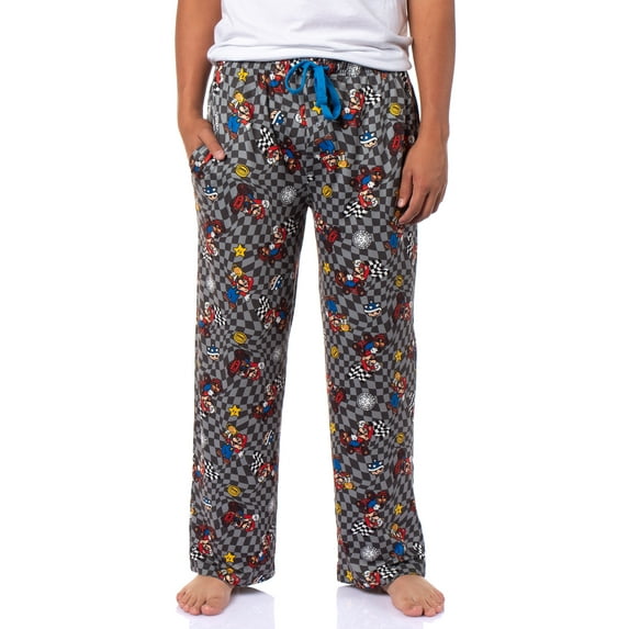 Super Mario Kart Men's Mario Champion Checkered Pajama Pants Adult Sleepwear