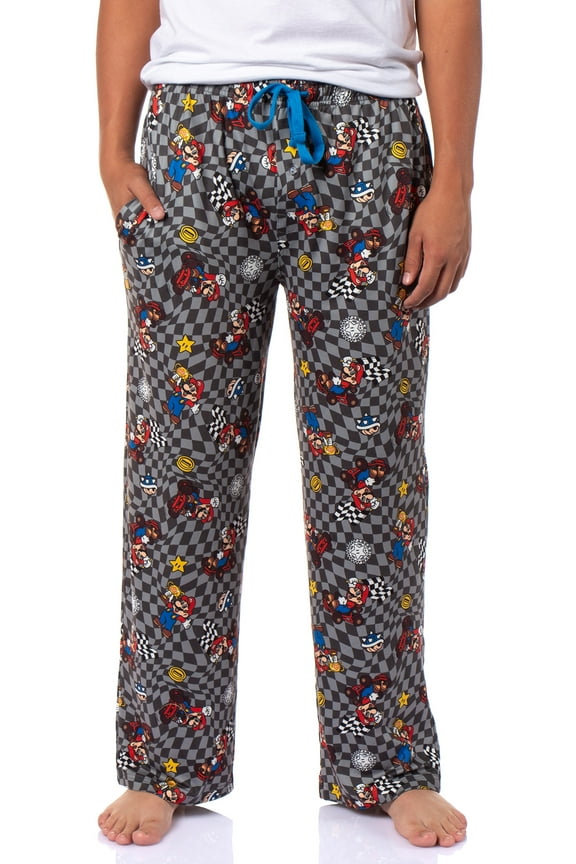 Super Mario Kart Men's Mario Champion Checkered Pajama Pants Adult Sleepwear