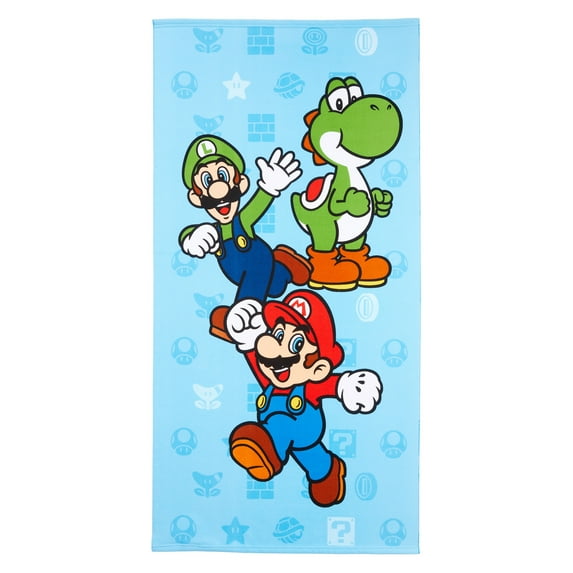 Super Mario Kids Beach Towel, Microfiber, 27x54, Blue, Nintendo