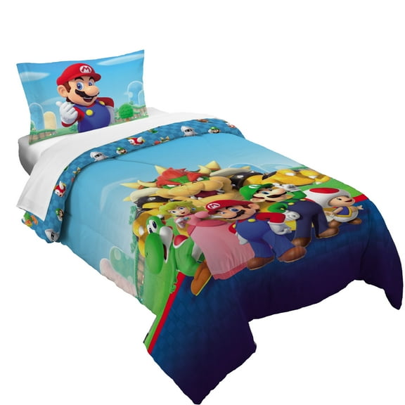 Super Mario Kids Comforter and Pillowcase, 2-Piece Set, Twin/Full, Reversible