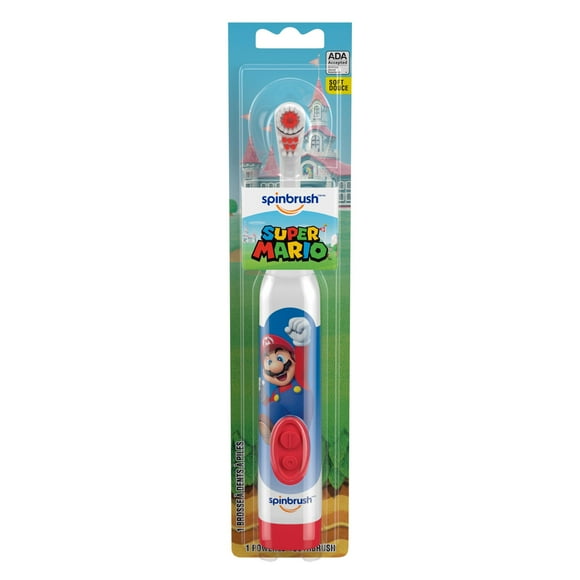 Super Mario Kids Spinbrush Electric Battery Toothbrush, Soft, 1 ct, Character May Vary
