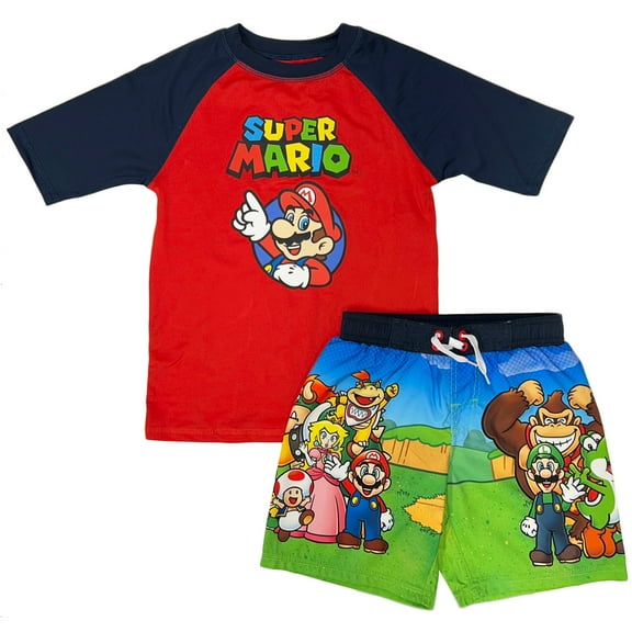 Super Mario Little & Big Boys Swim Trunk & Rashguard 2-piece Set