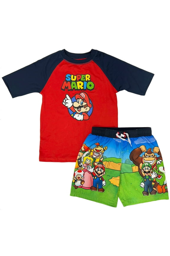 Super Mario Little & Big Boys Swim Trunk & Rashguard 2-piece Set