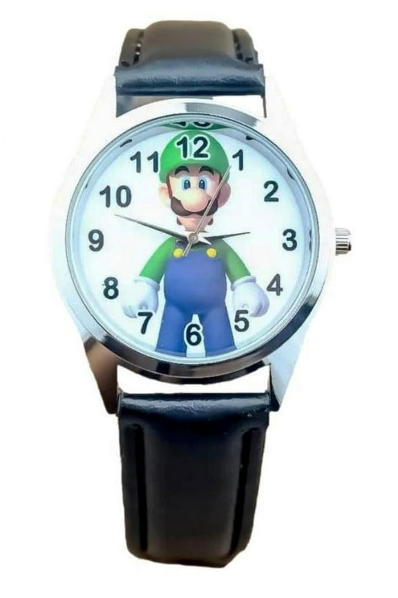 Super Mario Luigi Character Leather Band Wrist Watch
