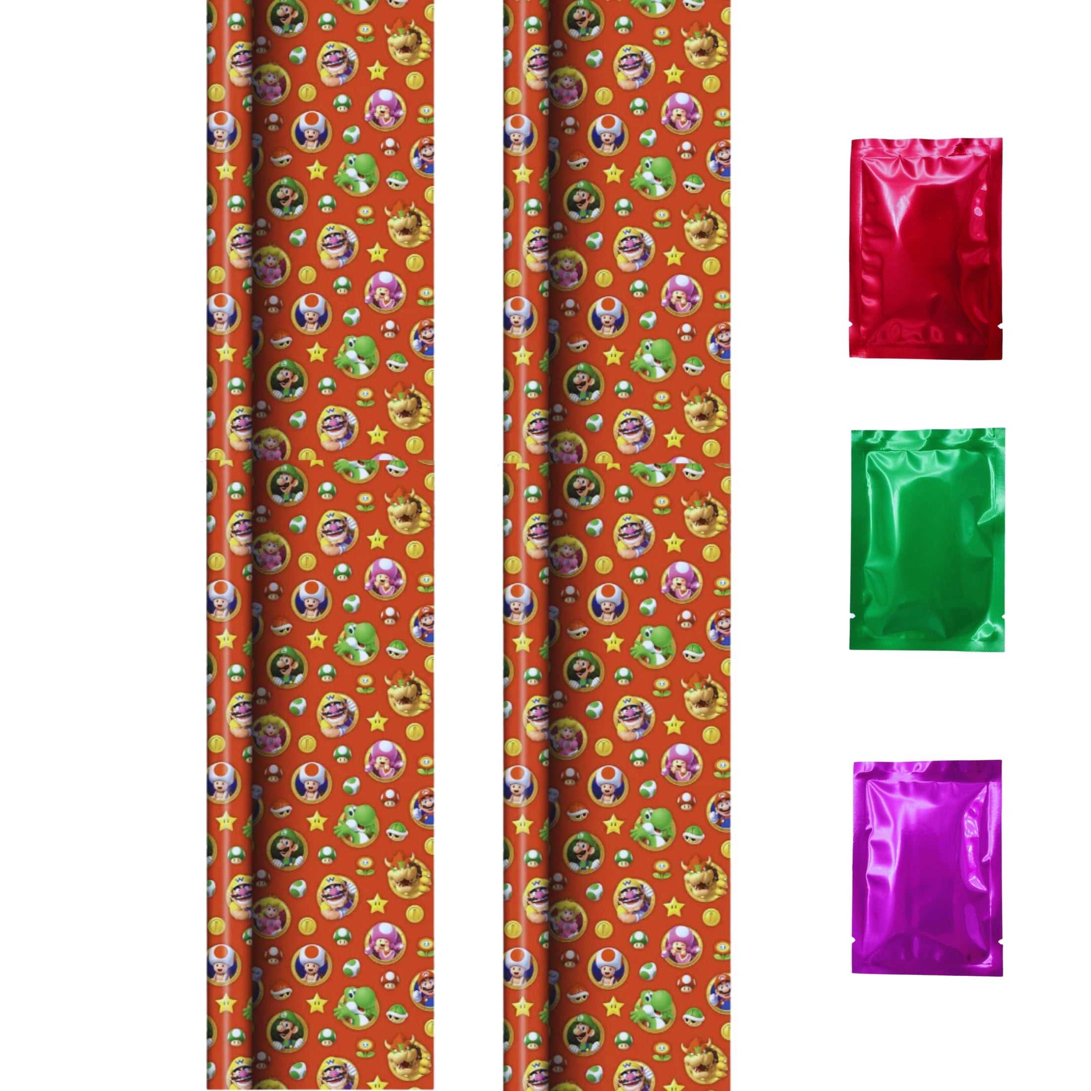 Super Mario Luigi Friends Red Premium Gift Wrapping Paper (2 Rolls, Total 40 sq ft) Easy-Cut Grid Lines Boys Presents Wrap Birthday Christmas Holiday Party Supply & Bonus Snoep in Beperkte Oplage