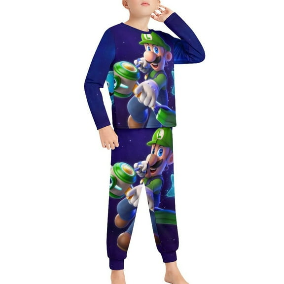 Super Mario Luigi Long Sleeve Top And Pants 2 Piece Pajama Set