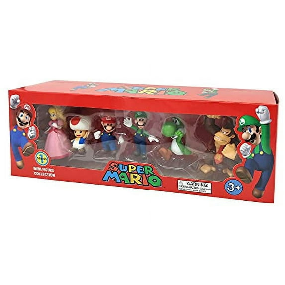 Super Mario Luigi, Princess Peach, Toad, Yoshi and Donkey Kong Cake Topper, by Altay Toys 6 Count