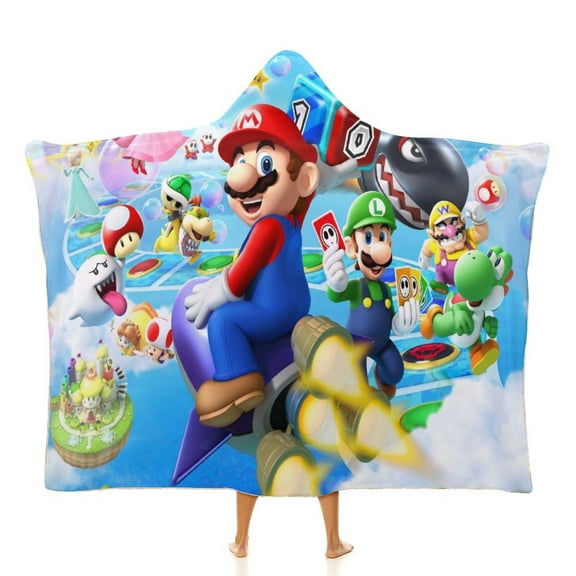 Super Mario Luigi Soft Wearable Blanket Hoodie Hooded Blanket Warm Decor Gift For Kids Adult For Sofa Bed Office