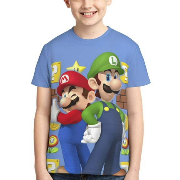 Super Mario Luigi Teen T Shirts Unisex Crewneck Short Sleeve T-Shirt Tees Top For Boys Girls Youth Kids X-Small