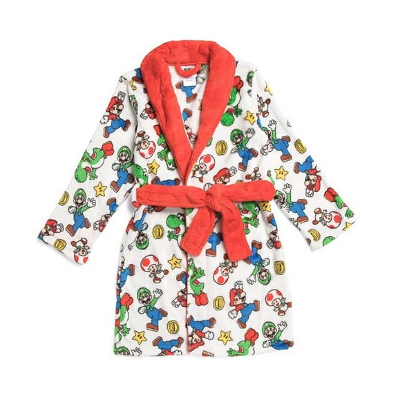 Super Mario, Luigi and Character Print Soft Plush Fleece Bathrobe, Robe, Size 10