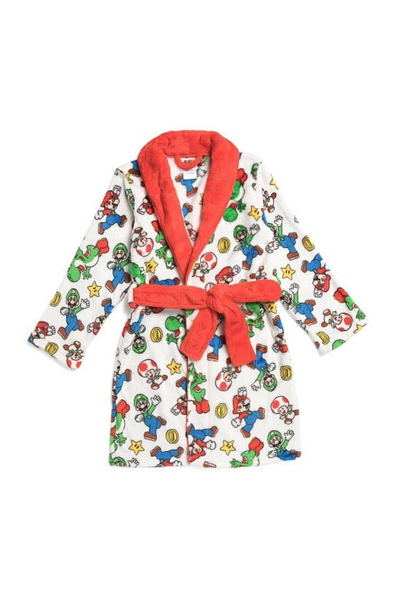 , Luigi and Character Print Soft Plush Fleece Bathrobe, Robe, Size 10
