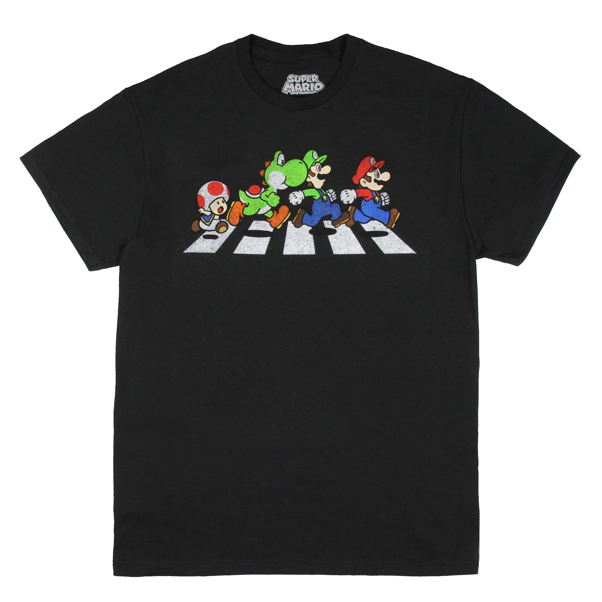 Super Mario Men's Mario Luigi Yoshi Toad Crosswalk Distressed Print T ...