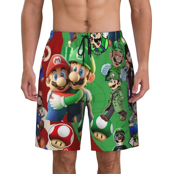 Super Mario Men's Swim Trunks Quick Dry Board Shorts Bathing Suit Swimsuits Beach Shorts with Mesh Lining