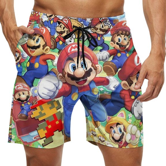 Super Mario Men's Swim Trunks Quick Dry Swim Shorts Swimwear Bathing Suits Swimming Board Shorts S
