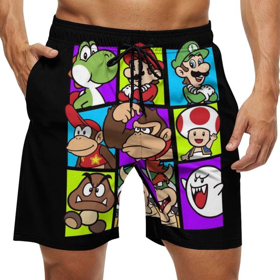 Super Mario Men's Swim Trunks Quick Dry Swim Shorts Swimwear Bathing Suits Swimming Board Shorts XL