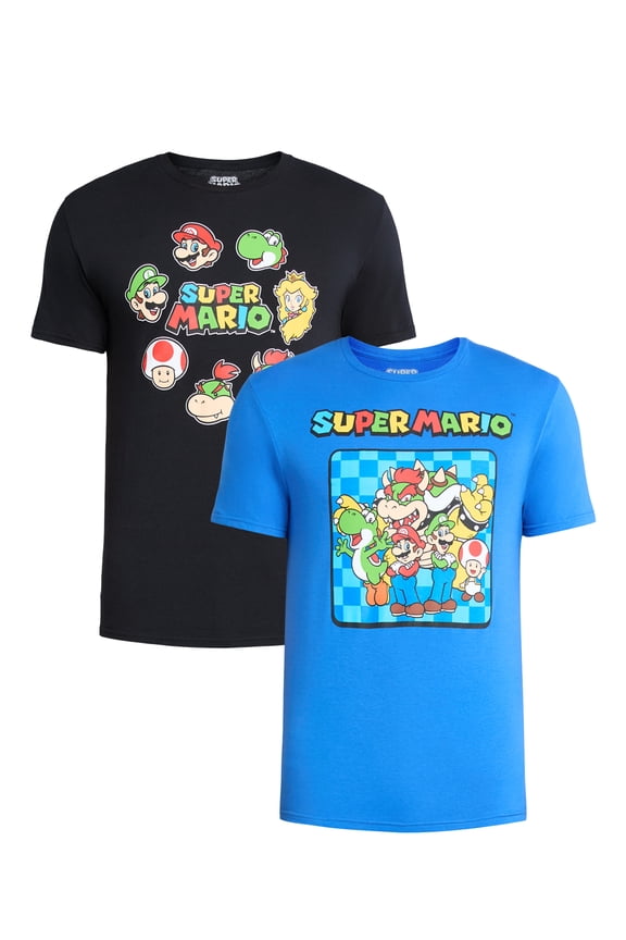 Super Mario Men's and Big Men's Graphic Tee Shirts, 2-Pack, Sizes S-3XL