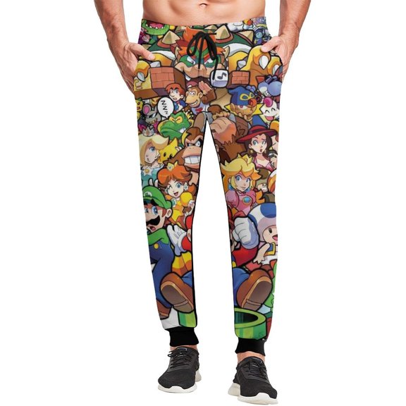 Super Mario Mens Sweatpants Casual Jogger Pants Elastic Waistband Drawstring Athletic Pants with Pockets L