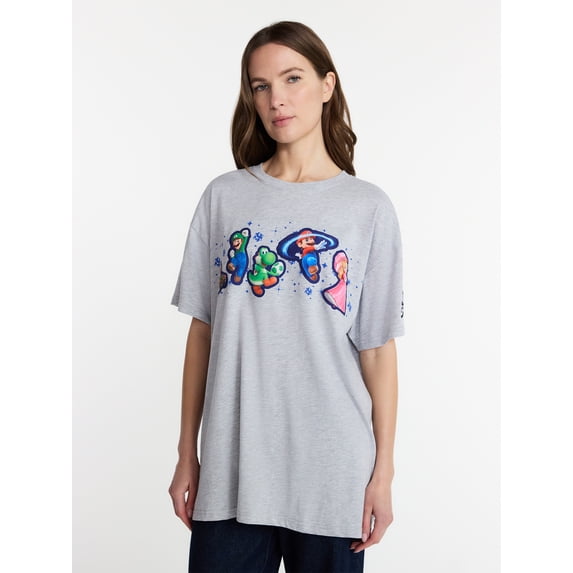 Super Mario Galaxy Movie Women's Oversized Graphic Tee with Short Sleeves, Sizes XXS-XXL