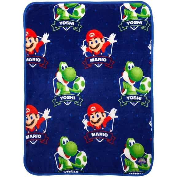 Super Mario Galaxy Movie Kids Blue Print Fleece Throw Blanket, 46 x 60