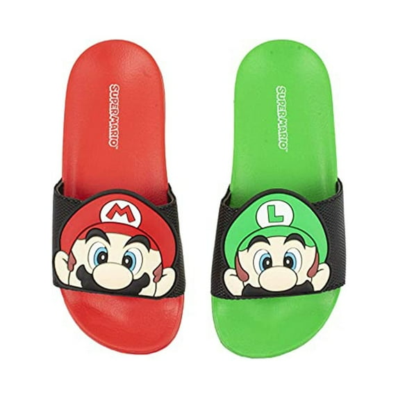 Super Mario Nintendo Sandals, Mario and Luigi Mismatch Slide Sandal