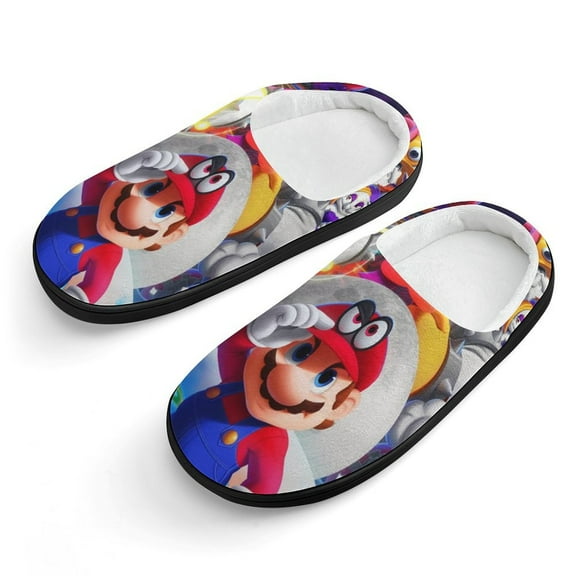 Super Mario Odyssey Cotton Slippers For Kids Winter Warm Soft Plush Slippers with Rubber Sole Non-Slip Indoor Outdoor Slip on Shoes For Teen Boys Girls Children