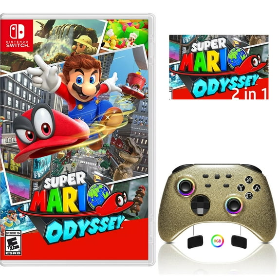 Super Mario Odyssey Game Disc and Upgraded Switch Pro Controller for Nintendo Switch/OLED/Lite, Wireless Switch Remote for PC/IOS/Android/Steam