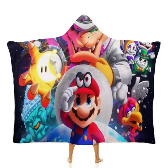 Super Mario Odyssey Soft Wearable Blanket Hoodie Hooded Blanket Warm Decor Gift For Kids Adult For Sofa Bed Office