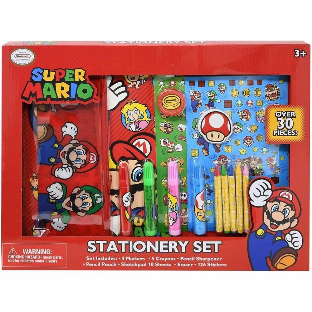 Kids Stationery Set Super Mario Bros Drawing Colouring Pencils Markers Xmas  Gift
