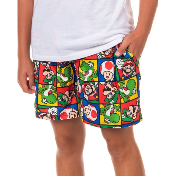 Super Mario Pajamas Men's Character Grid Lounge Sleep Shorts