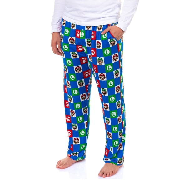 Super Mario Pajamas Men's Character Logo Checkered Lounge Sleep Pants