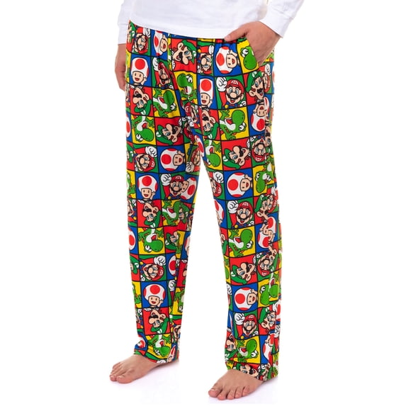 Super Mario Pajamas Men's Luigi Toad Yoshi Character Grid Pajama Pants Sleepwear Loungewear