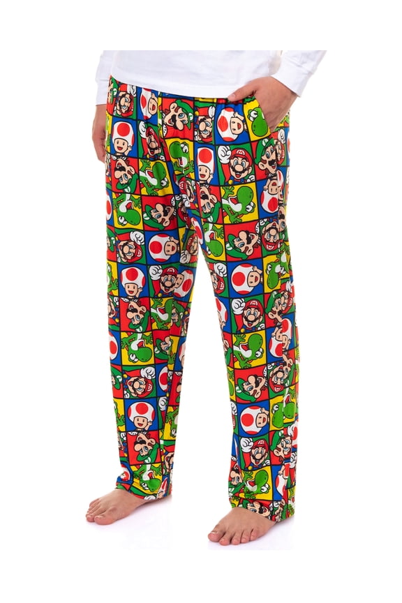 Super Mario Pajamas Men's Luigi Toad Yoshi Character Grid Pajama Pants Sleepwear Loungewear