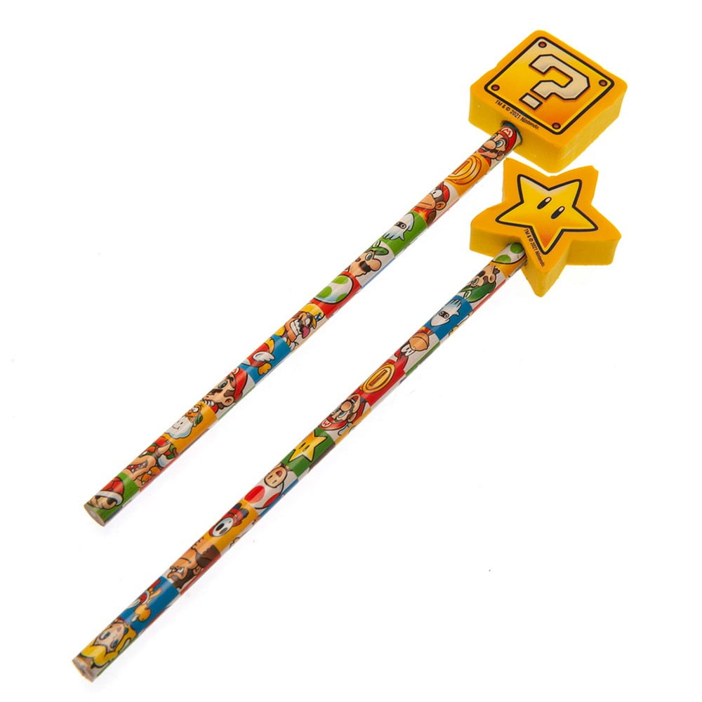  Super Mario Set of 2 Drawing Pencils with Toppers (Colour Block  Design) Pencils with Rubbers on The End. Sketching Pencils. Pencil Set. Art  Pencils. Pencils for Kids - Official Merchandise 