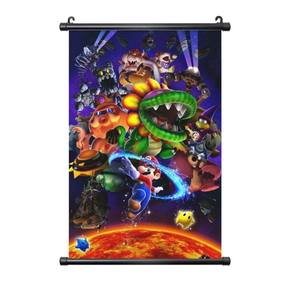 Super Mario Poster Black Plastic Shaft Hanging Posters Wall Hanging Art Painting Decor For Bedroom Home Living Room 16"X24"