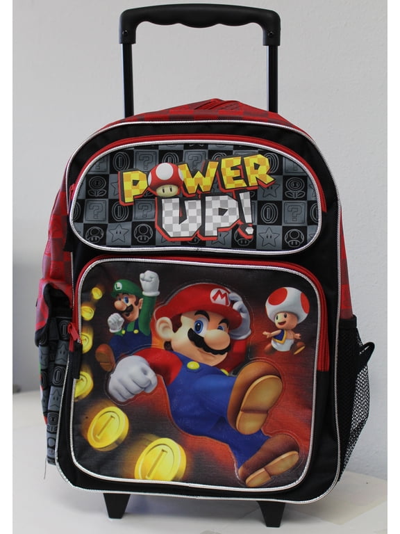 Super Mario Power Up Full Size Kids Rolling Backpack (16in)