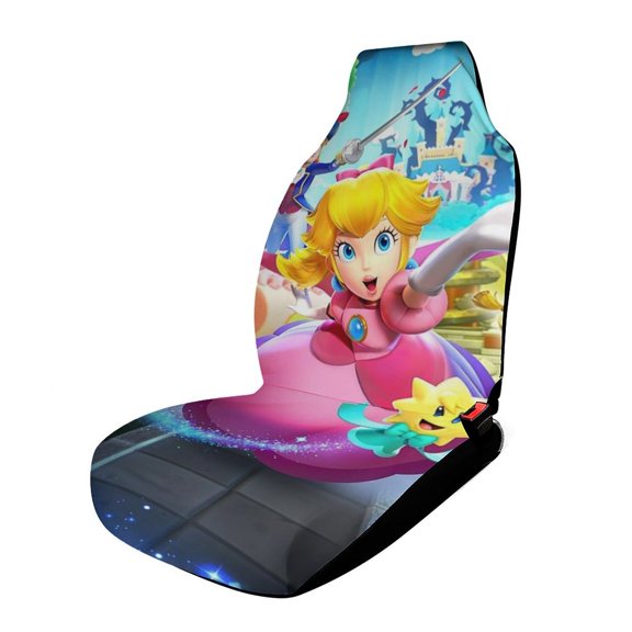 Super Mario Princess Car Seat Covers Nonslip Elastic Front Seat Protector Fashion Prints Seat Mat Cover Universal Fit Cars Trucks SUV 1PCS Car Accessories
