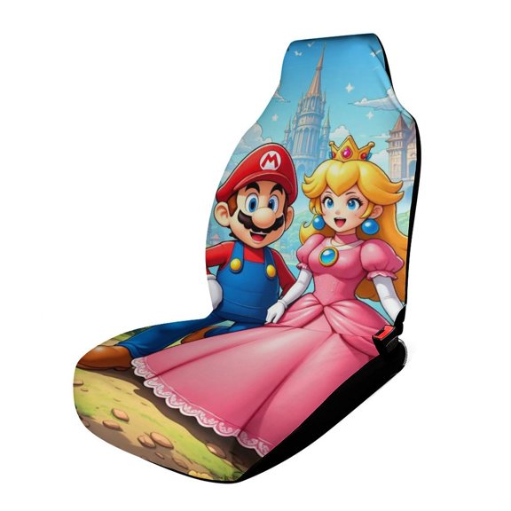 Super Mario Princess Car Seat Covers Nonslip Elastic Front Seat Protector Fashion Prints Seat Mat Cover Universal Fit Cars Trucks SUV 1PCS Car Accessories