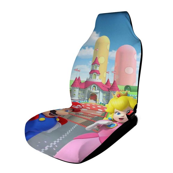 Super Mario Princess Car Seat Covers Nonslip Elastic Front Seat Protector Fashion Prints Seat Mat Cover Universal Fit Cars Trucks SUV 1PCS Car Accessories