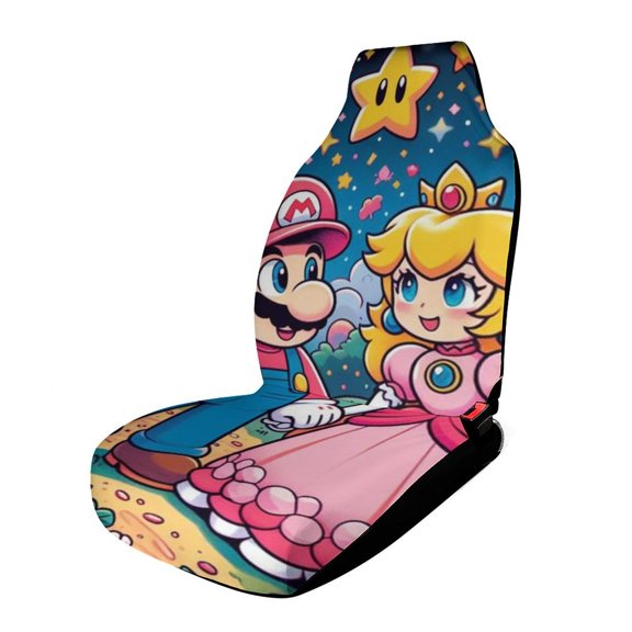 Super Mario Princess Car Seat Covers Nonslip Elastic Front Seat Protector Fashion Prints Seat Mat Cover Universal Fit Cars Trucks SUV 1PCS Car Accessories
