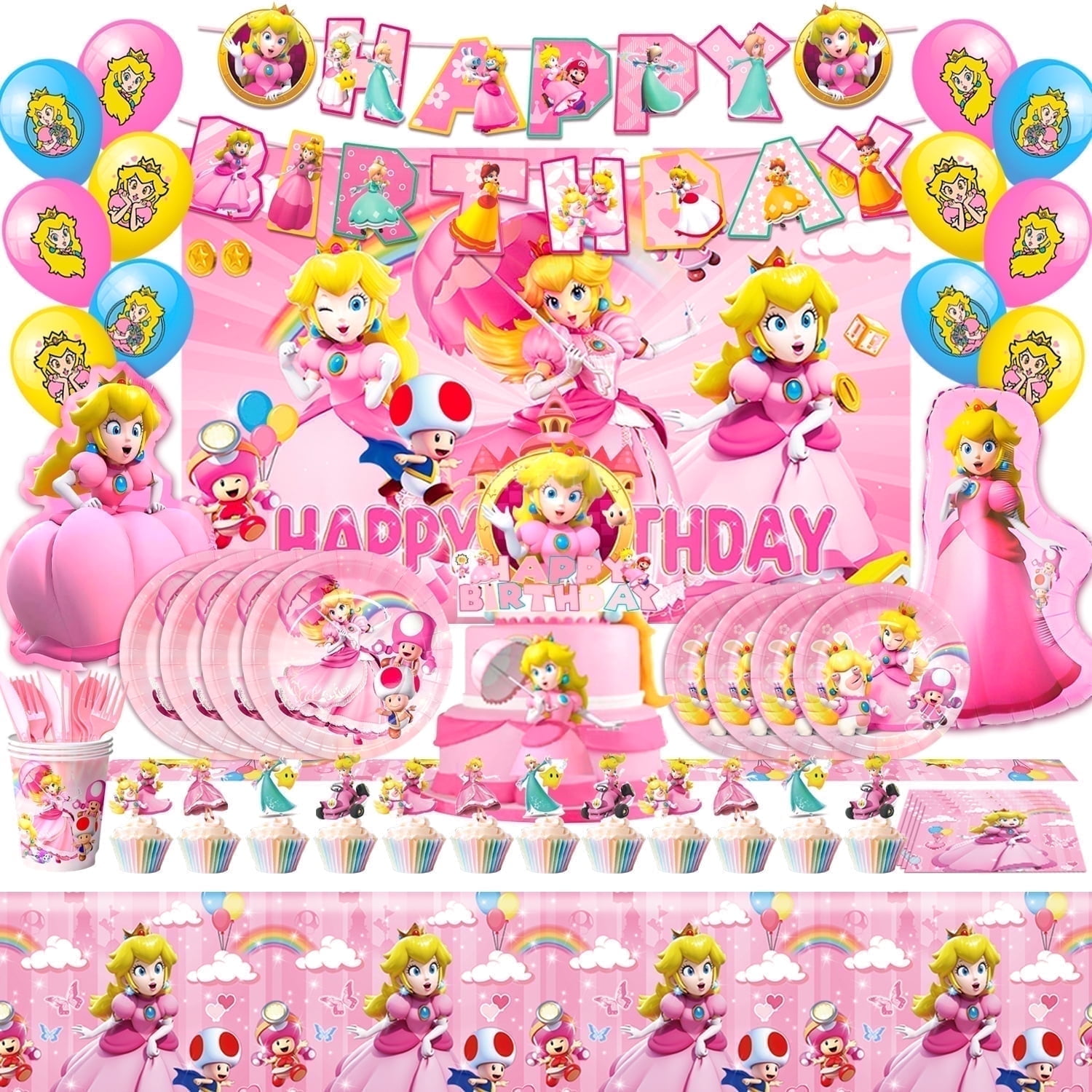 ElifJoyDeco Princess Peach Party Supplies Set 122pcs Girl Birthday