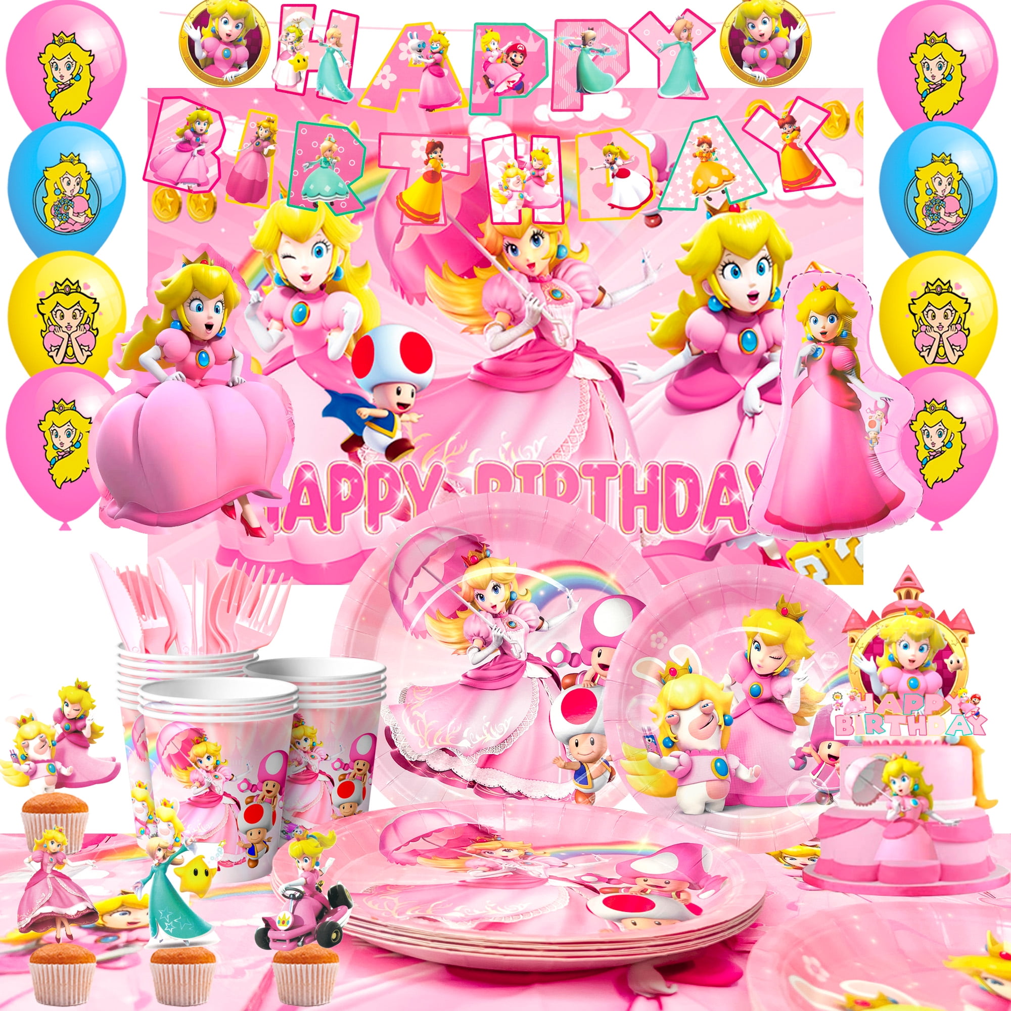 InBoxxarty Princess Peach Birthday Party Supplies, 122pcs