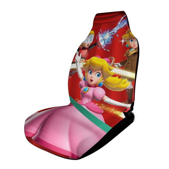 Super Mario Princess Peach Car Seat Covers Nonslip Elastic Front Seat Protector Fashion Prints Seat Mat Cover Universal for Most Cars, Suvs, Truck, Vehicle Interior Decor Gifts 1PCS