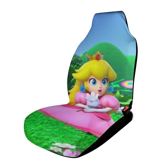 Super Mario Princess Peach Car Seat Covers Nonslip Elastic Front Seat Protector Fashion Prints Seat Mat Cover Universal for Most Cars, Suvs, Truck, Vehicle Interior Decor Gifts 1PCS