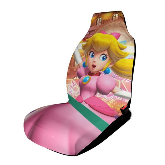 Super Mario Princess Peach Car Seat Covers Nonslip Elastic Front Seat Protector Fashion Prints Seat Mat Cover Universal for Most Cars, Suvs, Truck, Vehicle Interior Decor Gifts 1PCS