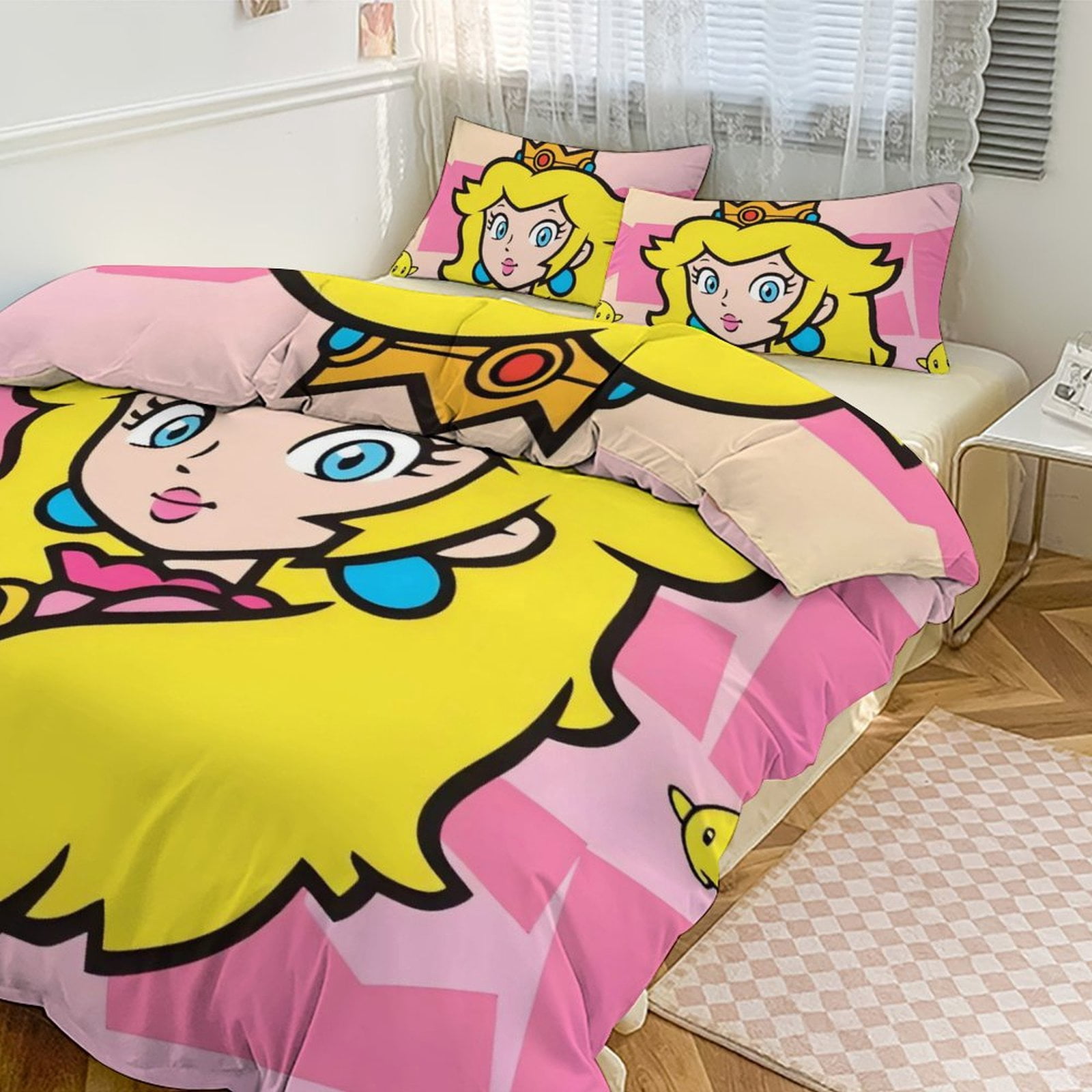 Super Mario Princess Peach Cartoon Sheet Set 3 Piece Bedding Set Cute ...