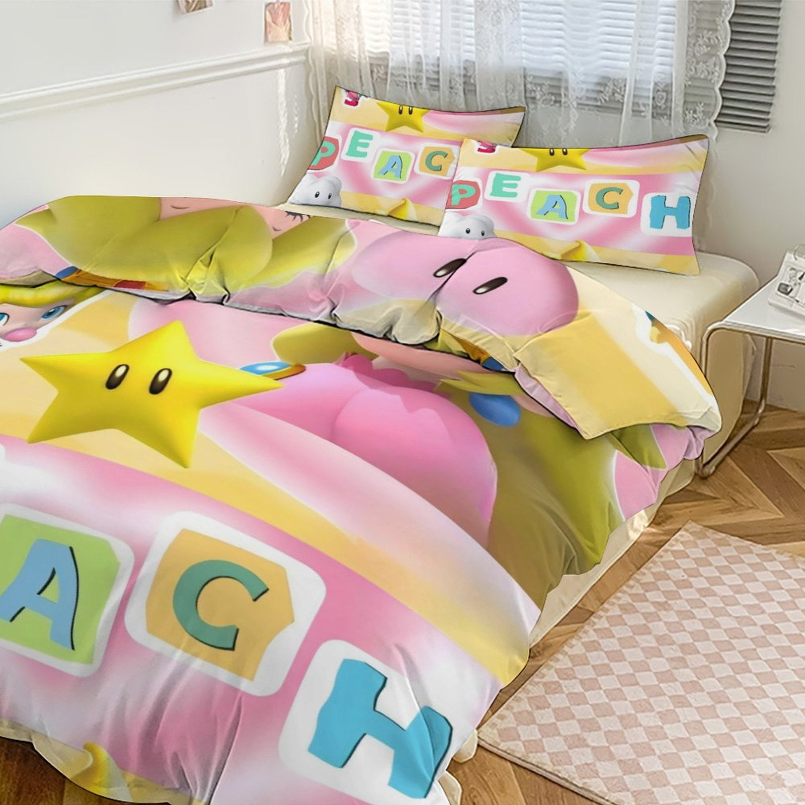 Super Mario Princess Peach Cartoon Sheet Set 3 Piece Bedding Set Cute ...