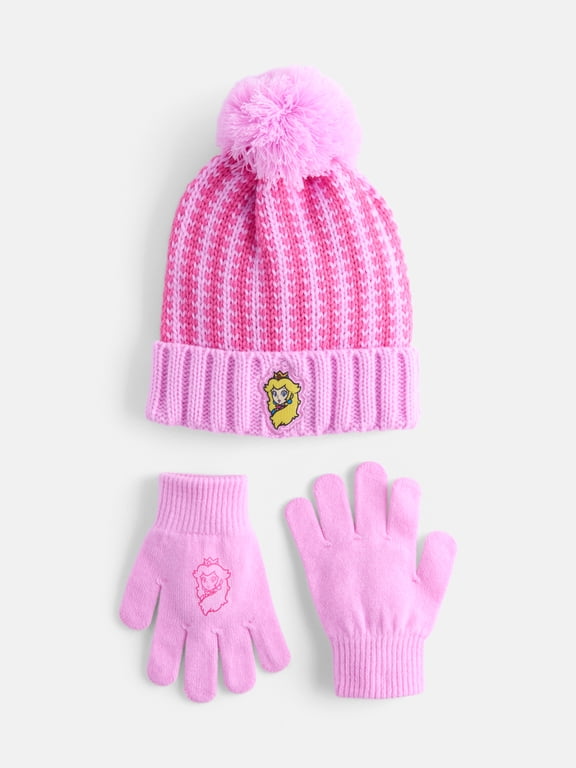Super Mario Girls Princess Peach Knit Beanie and Gloves Set, 2 Piece, One Size