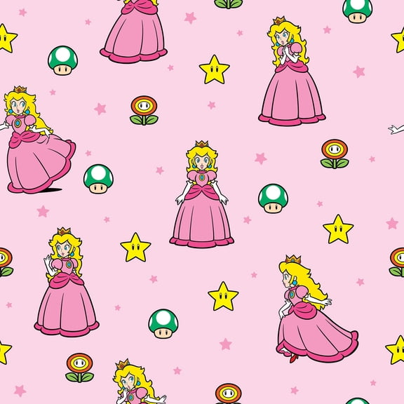 Super Mario Princess Peach Pink Peel & Stick Wallpaper