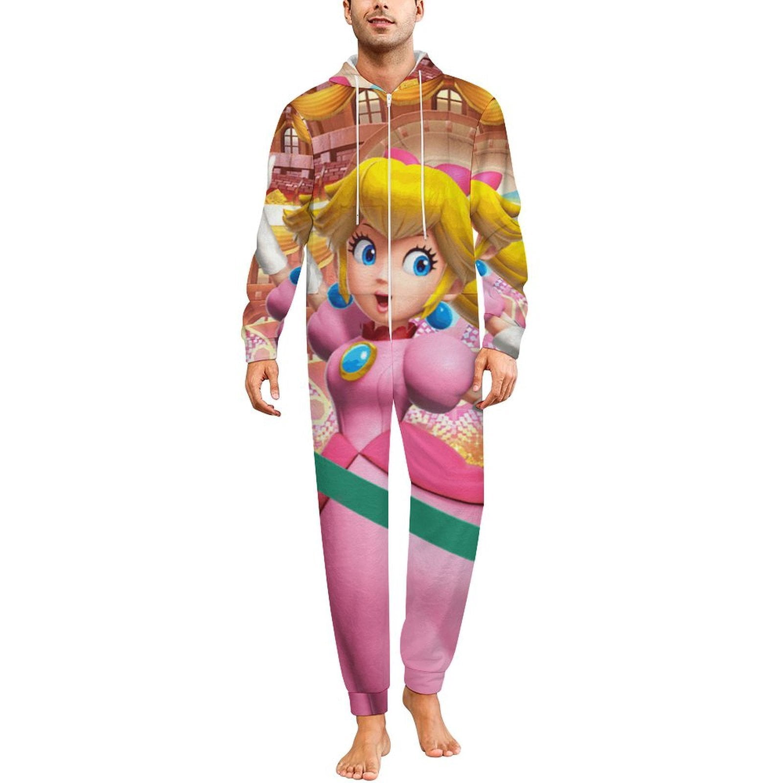 Super Mario Princess Peach Unisex Onesie Pajamas Zipper Jumpsuit Hooded ...